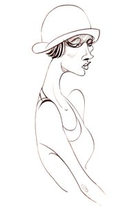 Model in cloche hat